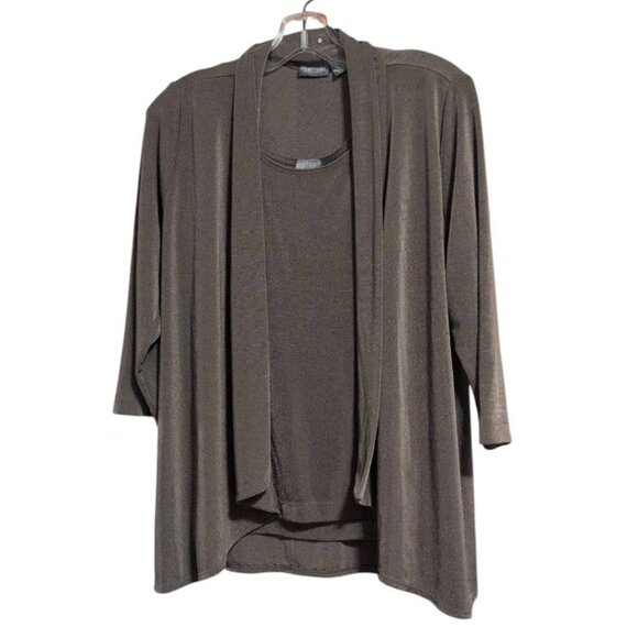 Additions by Chico's Cardigan and Tank Top 3/4 Sleeve in a shiny Hunter Green - Picture 1 of 6